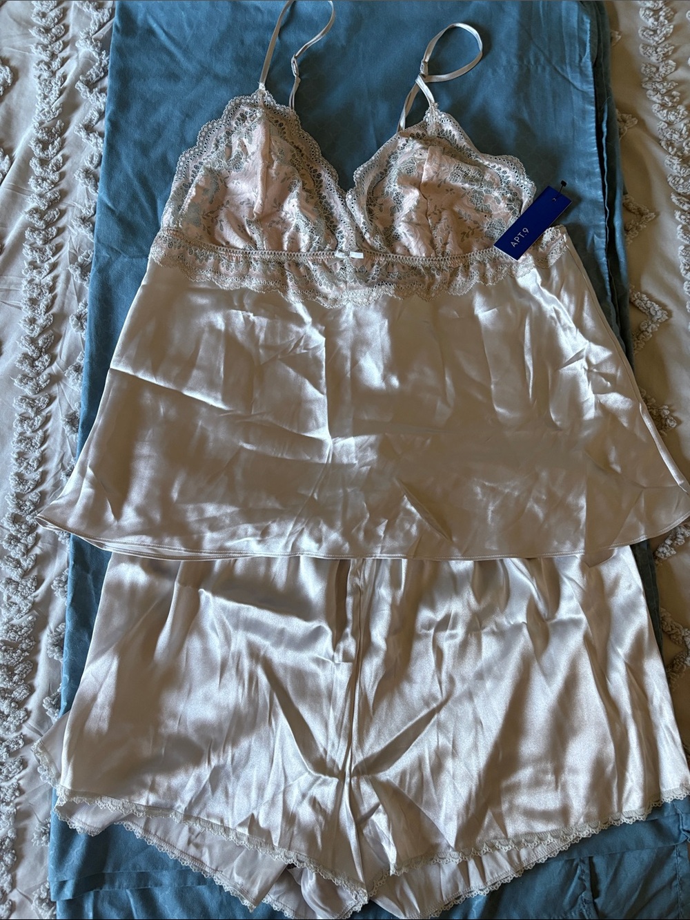 Apt. 9 Cream Satin Lace-Trim Cami & Short Sleep Set